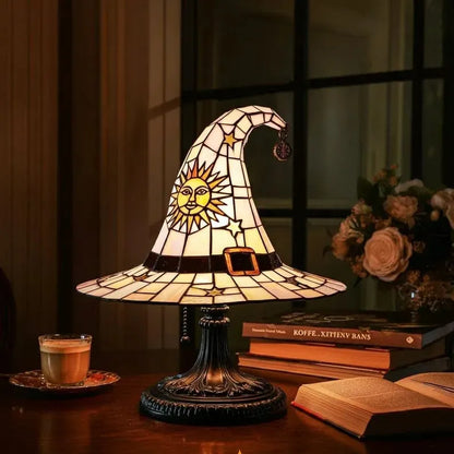 🎁 Pokladový sváteční dárek: Stolní lampa z barevného skla ve tvaru čarodějnického klobouku, kreativní a originální umělecký dárek na svátky