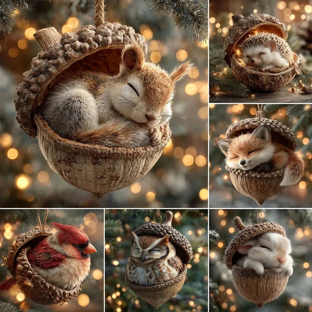 🎁❤️Roztomilá lesní zvířátka – ozdoby z žaludů pro útulné lesní Vánoce(Aqy)