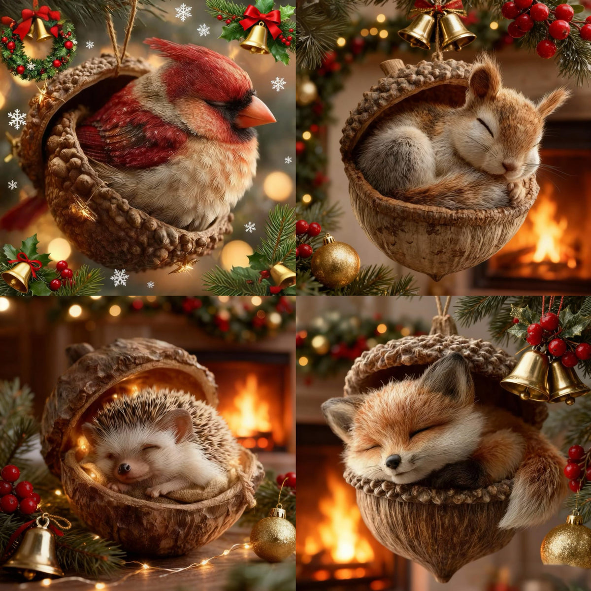 🎁❤️Roztomilá lesní zvířátka – ozdoby z žaludů pro útulné lesní Vánoce(Aqy)