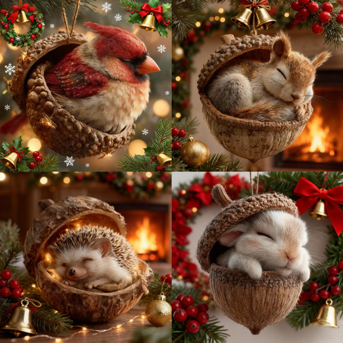🎁❤️Roztomilá lesní zvířátka – ozdoby z žaludů pro útulné lesní Vánoce(Aqy)
