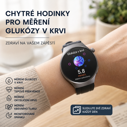 🎉 Exkluzivní nabídka pro členy |🔥 Chytré hodinky s Bluetooth pro sledování zdraví – měření cukru v krvi, monitorování spánku, sportovní funkce a voděodolný kulatý design