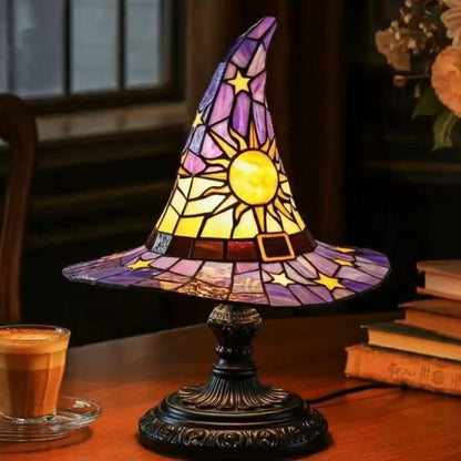 🎁 Pokladový sváteční dárek: Stolní lampa z barevného skla ve tvaru čarodějnického klobouku, kreativní a originální umělecký dárek na svátky