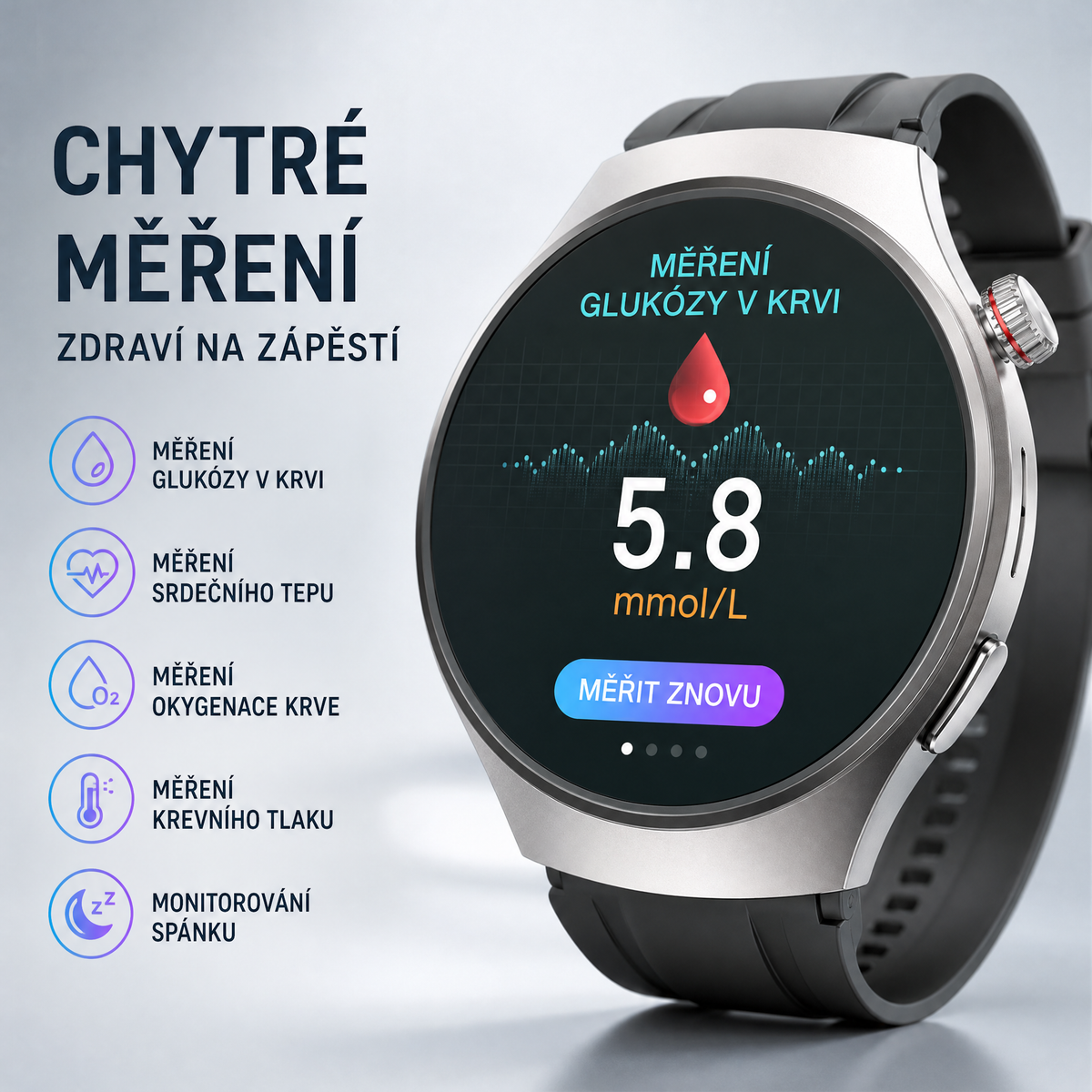 🎉 Exkluzivní nabídka pro členy |🔥 Chytré hodinky s Bluetooth pro sledování zdraví – měření cukru v krvi, monitorování spánku, sportovní funkce a voděodolný kulatý design