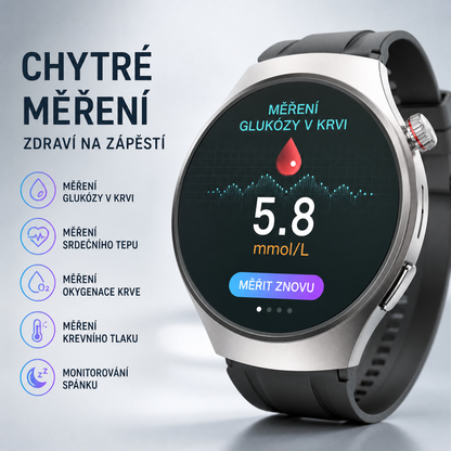 🎉 Exkluzivní nabídka pro členy |🔥 Chytré hodinky s Bluetooth pro sledování zdraví – měření cukru v krvi, monitorování spánku, sportovní funkce a voděodolný kulatý design