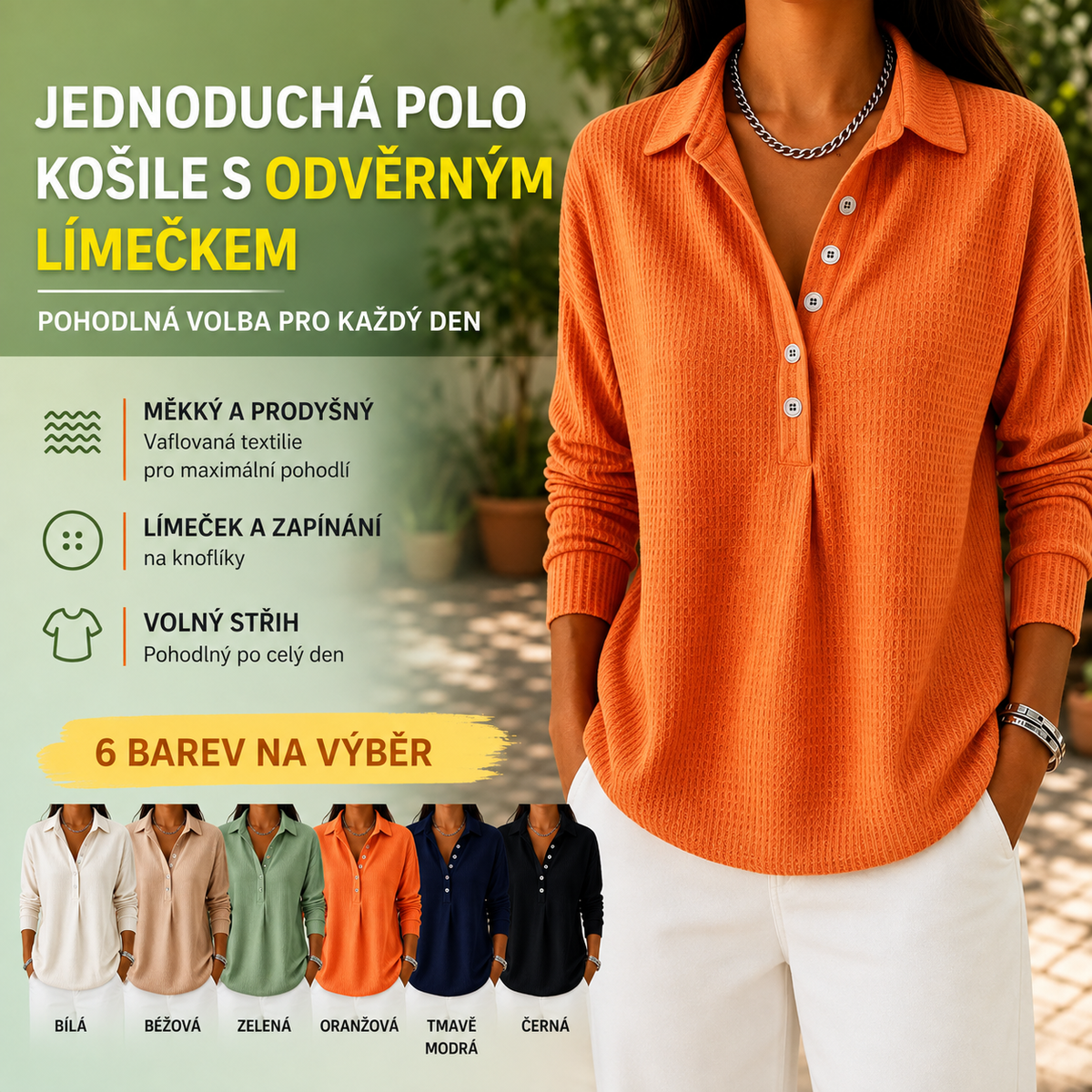 🔥 Hit sezóny: Dámská vaflová halenka s límečkem – stylový V výstřih, dlouhé rukávy a pohodlí pro každý den
