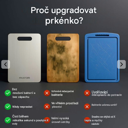 100% titanová krájecí deska: bez mikroplastů, bakterií a tupých nožů