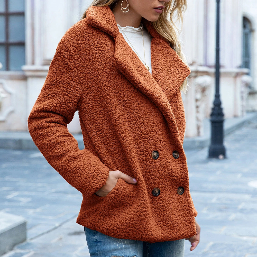 🔥 Dámská podzimní a zimní chlupatá bunda s knoflíky – volný střih s klopovým límcem ✨