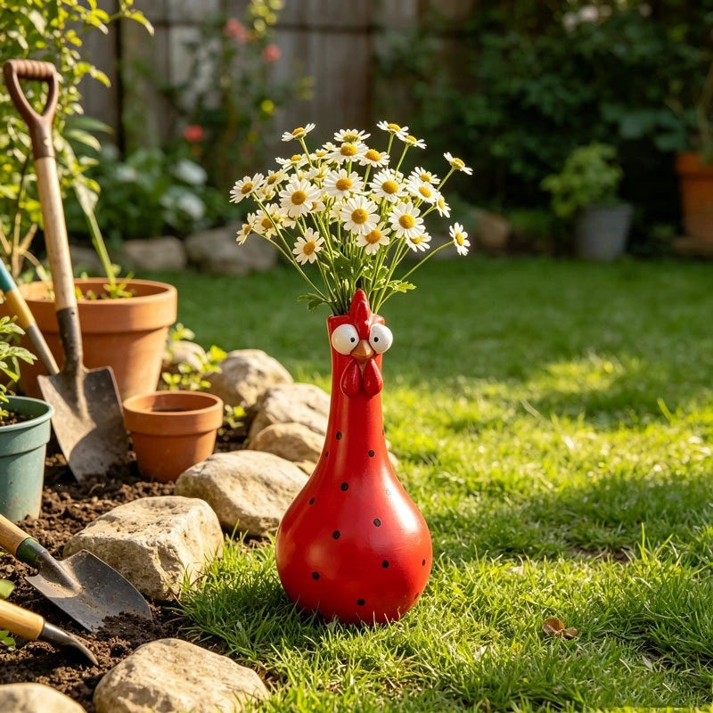 🐔 Roztomilá keramická váza ve tvaru slepičky – originální dekorace pro květiny a útulný domov