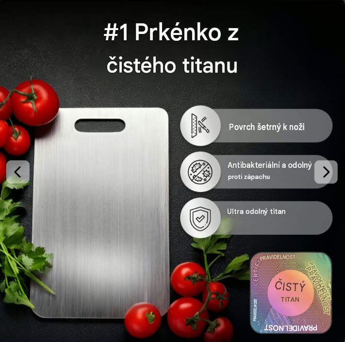 100% titanová krájecí deska: bez mikroplastů, bakterií a tupých nožů