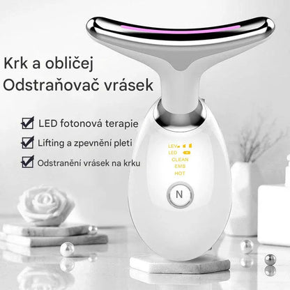 Přístroj s červeným světlem pro zpevnění a omlazení pleti obličeje, krku a paží – navržený speciálně pro zralou ženskou pleť, aby byly kontury hladší a pevnější.