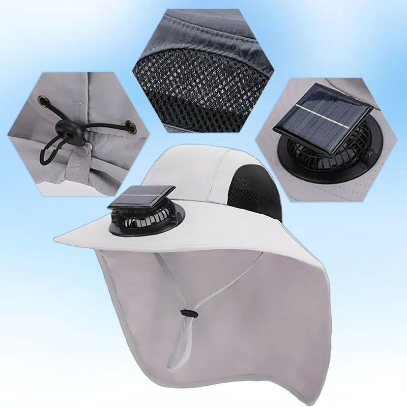 Letní must-have – sluneční klobouk se solárním ventilátorem, UV ochrana, voděodolný a prodyšný, nezpůsobuje pocení