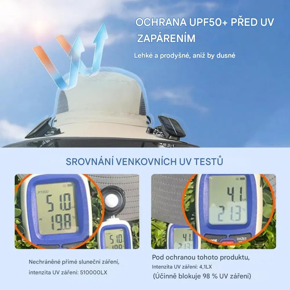 🌞Solární čepice s ventilátorem – prodyšný klobouk proti UV záření na rybaření a pláž pro muže i ženy