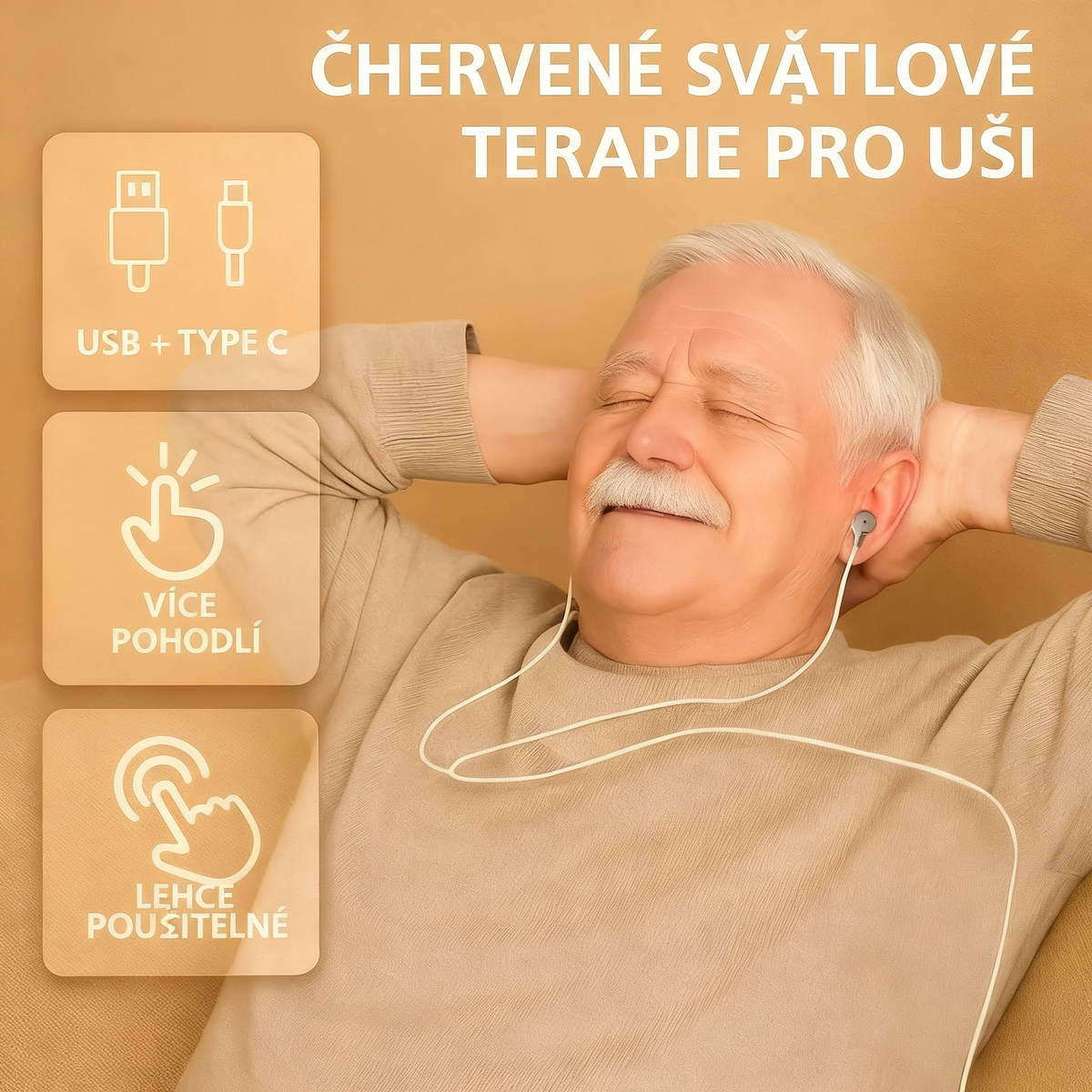 Přenosné zařízení pro terapii uší červeným světlem 650nm – navrženo pro starší osoby 😊