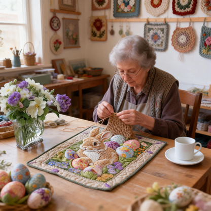 Velikonoční radost – Potištěná a prošívaná prostírka 🐰🌸