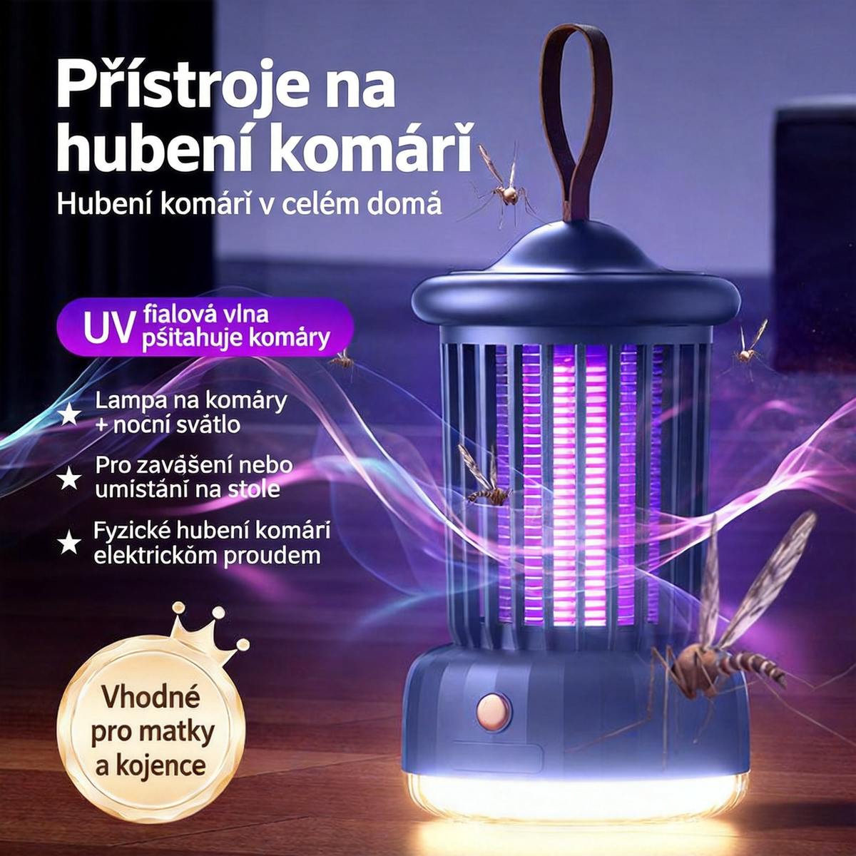 🦟 Závěsná UV lampa proti komárům – účinná, zdravá a bezchemická ochrana ✨
