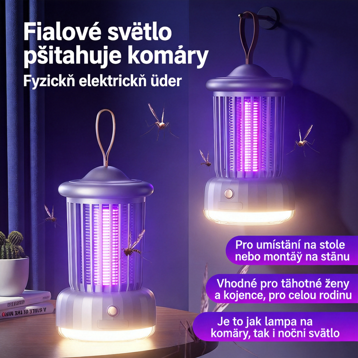 🦟 Závěsná UV lampa proti komárům – účinná, zdravá a bezchemická ochrana ✨