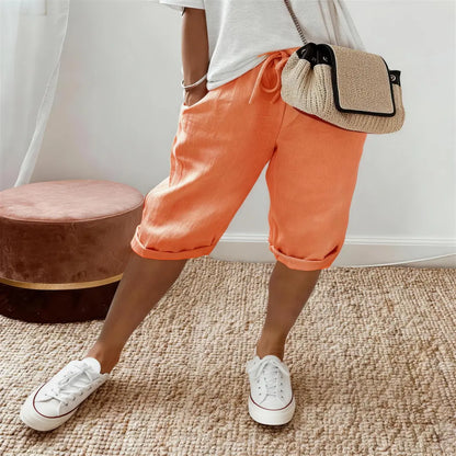 【🎉 Exkluzivní nabídka pro členy】Dámské lněno-bavlněné kraťasy – pohodlný elastický pas a lehký, prodyšný střih na léto ⭐