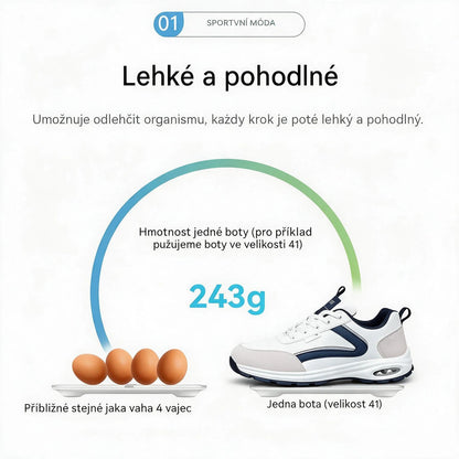 Ortopedická obuv speciálně navržená pro osoby s problémy chodidel, poskytující podporu klenby a pomáhající zmírnit bolesti zad, kloubů a chodidel.