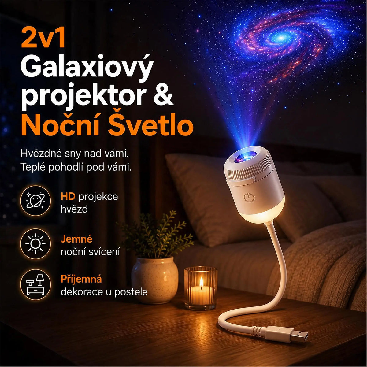 ✨Kouzelná Hvězdná Obloha na Dosah – Oblíbená Projektorová Noční Lampička do Ložnice i Auta