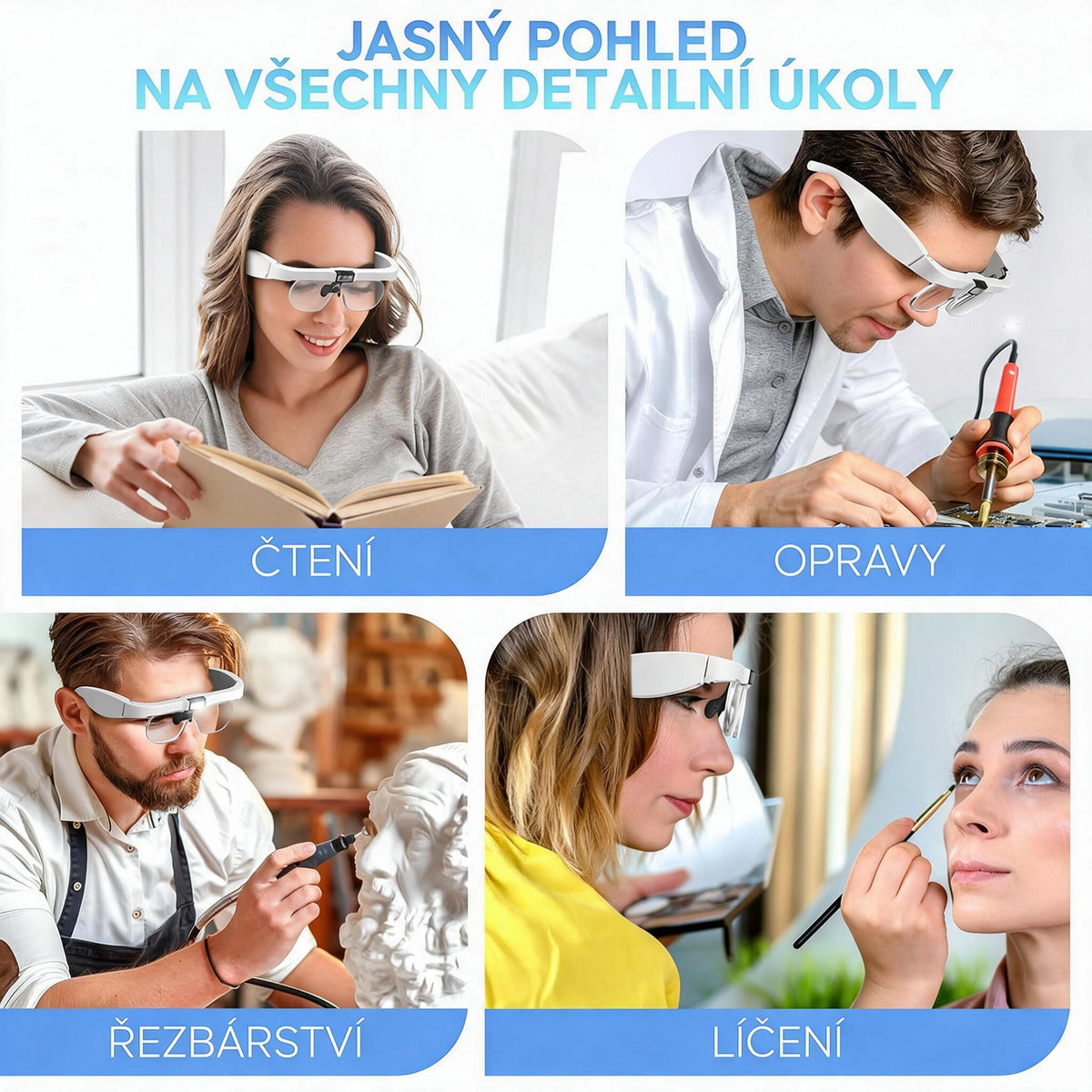 Nastavitelné zvětšovací brýle na čtení pro seniory, zvětšení 1,5×–5×, pro jasnější vidění při čtení zblízka!